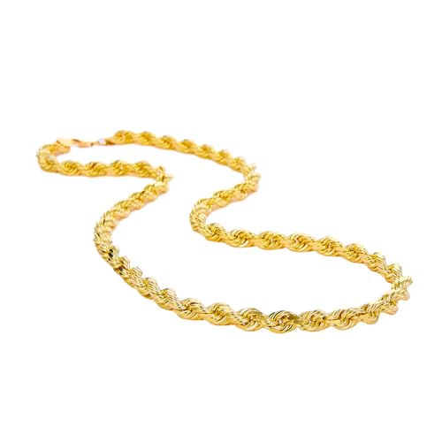 14k REAL Yellow Gold SOLID Men's 7mm Rope Diamond Cut Chain Bracelet with Lobster Claw Clasp - 9"