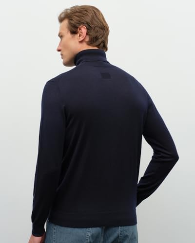 KVSS Men's Pullover 100% Cashmere Turtleneck Long Sleeve Cashmere Knit Sweaters for Mens Comfortable Tee Luxury Choice Ink Blue