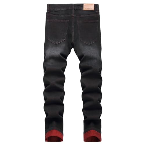 JUNBAOSS Men's Ripped Slim Fit Jeans Straight Leg Distressed Patch Jeans Men's Casual Slim Fit Jeans Skinny Jeans Mens Ripped Skinny Stretch Distressed Destroyed Slim Denim Pants, Black 7804, Size 38