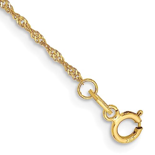 IceCarats 10K Yellow Gold 1.1mm Singapore Chain Bracelet Anklet, 9 inch