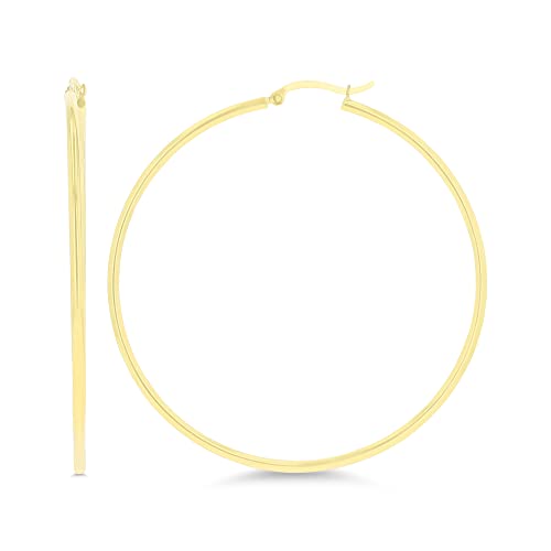 10K Yellow Gold Solid Polished Round Hoop Earrings for Women | 2mm Thick | Classic Style | Round Hoop Earrings | Secure Click-Top | Shiny Polished Earrings for Women, 2x70mm