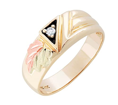 Men's 10k Yellow Gold .05 Ct Diamond 12k Rose and Green Black Hills Gold Wedding Ring Size 10.5