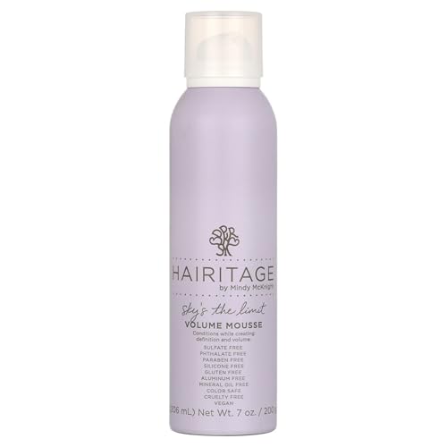 Hairitage Volumizing Hair Mousse for Texturizing Fine Hair, Root Lift & Frizz Control Styling, Pequi Oil, Rose Hip & Sage, Lightweight, Sulfate & Paraben Free, Vegan, 7 oz