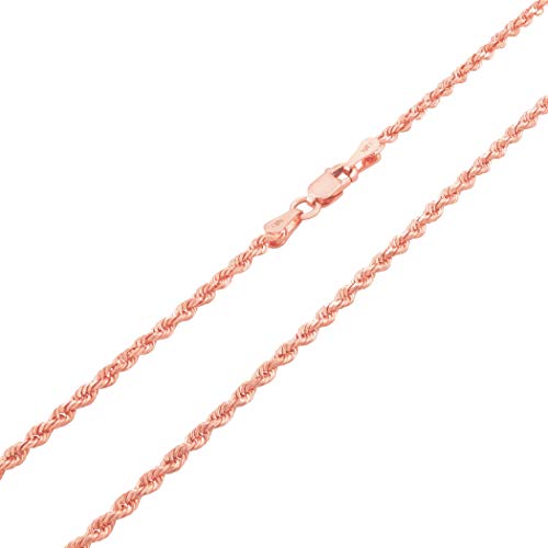 Nuragold 10k Real Rose Gold 2.5mm Rope Chain Diamond Cut Necklace (16"-30") - 28"