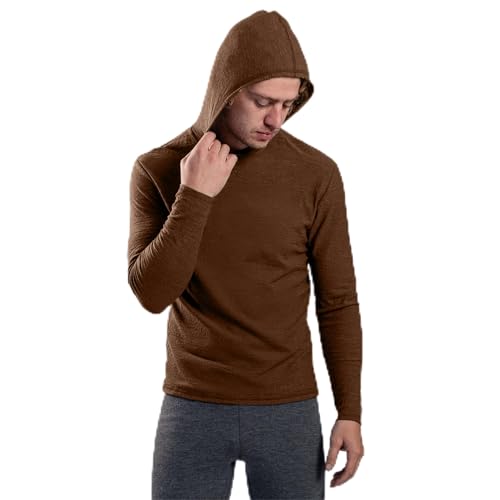 Arms of Andes Men's Alpaca Wool Sun Hoodie: 160 Ultralight | Brown/Large