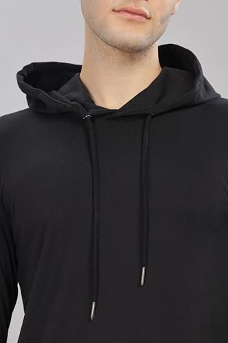 Klizzer Luxury Lightweight Black Hoodie Men 100% Cotton Hooded Long Sleeve T-Shirt Hoodie, Plain Solid Casual Streetwear Gym Fitness Shirt, Comfortable wearing in Summer and Winter - Medium