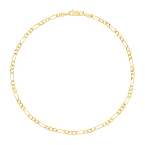 Nuragold 10k Real Yellow Gold Figaro Link 2.5mm Chain Bracelet (7"-9") - 7"