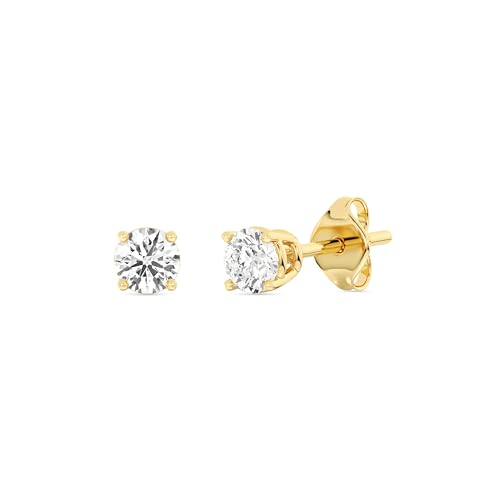 Gilded 1/4 Carat Total Weight Lab-Grown Diamond 10KT Yellow Gold Stud Earrings for Women| Hypoallergenic Fine Gold Jewelry | 4-Prong Basket, Push Back Nut | SI1 Clarity, F Color, Round Cut