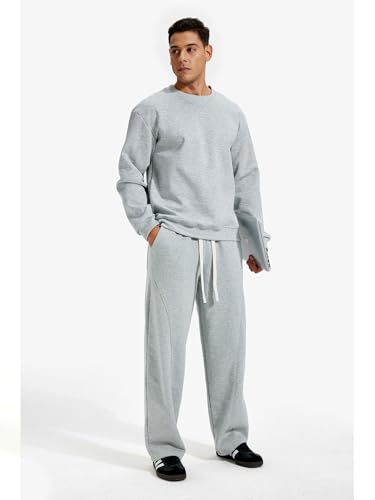 ZUY Men's Baggy Fleece Sweatpants Cotton Lounge Open Bottom Athletic Pants Straight Leg Drawstring with Pockets Light Grey M