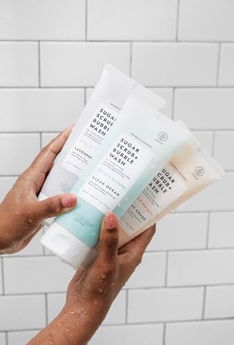 VOESH Sugar Scrub + Bubble Wash, Exfoliating Body Scrub & Body Wash, Clean Ocean, Scalp Care, Shower Vegan Body Care