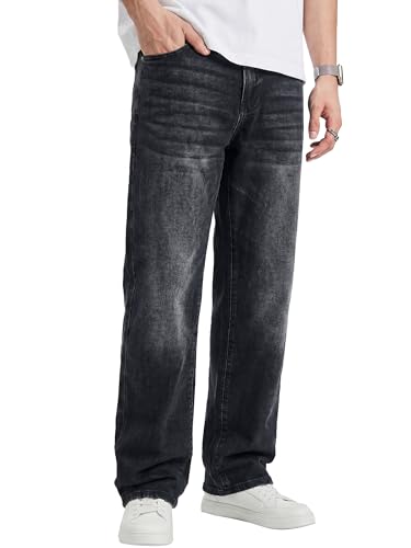 JMIERR Mens Denim Baggy Jeans Relaxed Fit Work Pants for Men Outdoor Casual Quiet Luxury Pants, L, Black