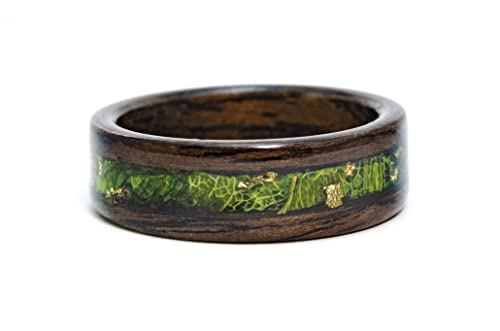 VyTvir Wood Ring for Men Wedding Band with Green Moss Mens Wedding Ring