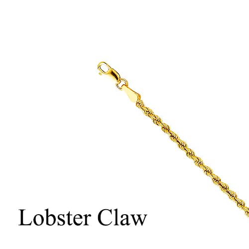 WORLYBEL Solid 14K Yellow Gold 1.6mm Rope Chain Necklace for Men and Women, Lobster Claw Clasp, Jewelry Gift, 22 inch