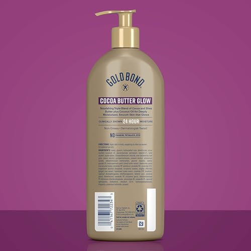 Gold Bond Cocoa Butter Glow Daily Hydrating Lotion for Dry Skin, 24 oz