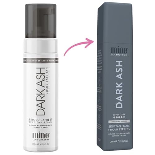 Minetan Self Tan Foam | Dark Ash - 1 Hour Express, Best Sunless Tanning Mousse for a Cool Dark Bronze Skin Finish, Face & Body Fake Tanner, Ultra Hydrating Glow, Vegan & Paraben Free, 6.7 Fl Oz