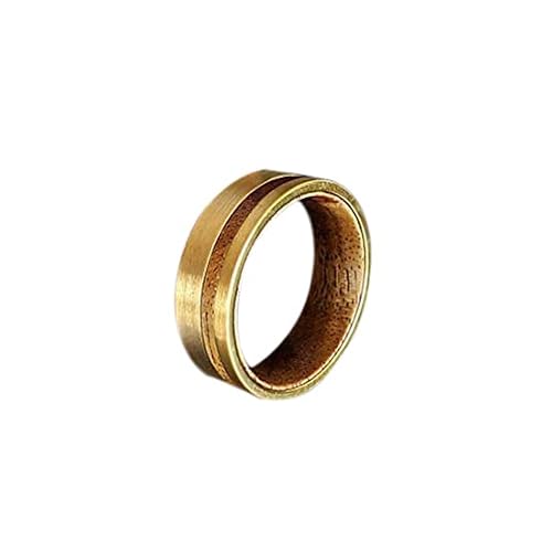 Koa Wood Ring 14K Gold Tungsten Rings for Men Wedding Band Wooden Offset Inlay Comfort Fit Golden Brushed Unique Viking Rings