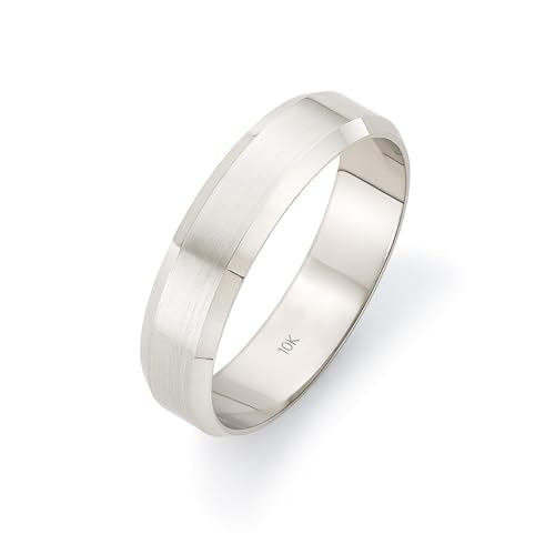 Oxford Ivy Wedding Band Solid 10K White Gold 5mm Beveled Ring, Size 11.5