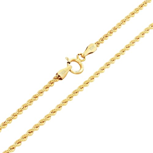 Nuragold 10k Real Yellow Gold Rope Chain Diamond Cut Thin Necklace - 1.5mm - 18"