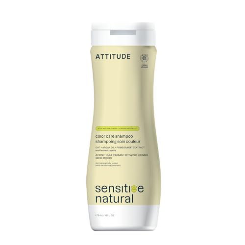 ATTITUDE Hair Shampoo for Sensitive Dry Scalp, EWG Verified, Soothing Oat, Protects Color, Naturally Derived Ingredients, Vegan and Plant-Based, Color Care, Argan Oil, 16 Fl Oz
