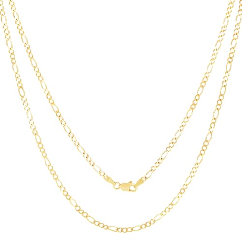 Nuragold 14k Real Yellow Gold Figaro Link 2.75mm Chain Necklace (16"-30") - 24"