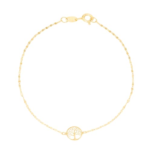 Floreo 14k Yellow Gold 7.9mm Tree of Life Charm Link Bracelet, 7 Inch
