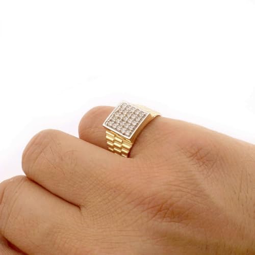 WJD Exclusives 10K Solid Yellow Gold CZ Pave Square Men's Jubilee Ring