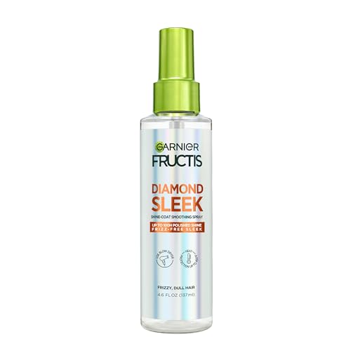 Garnier Fructis Diamond Sleek Hair Shine Spray, Up to 100-Hour Frizz Control, Heat Protectant up to 450°F with Vegan Keratin Smoothing Complex and Argan Oil for Frizzy, Dry, Dull Hair, 4.6 Fl Oz
