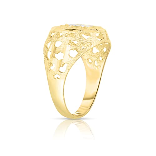 Floreo Men's 10k Yellow Gold Round Two-Tone Gold Block Alphabet Initial Ring Letter C, Size 10