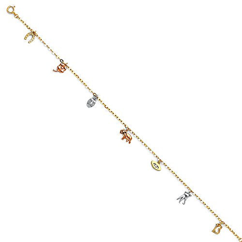 14k REAL Tri Color Gold Lucky Chain Anklet - 9+1"