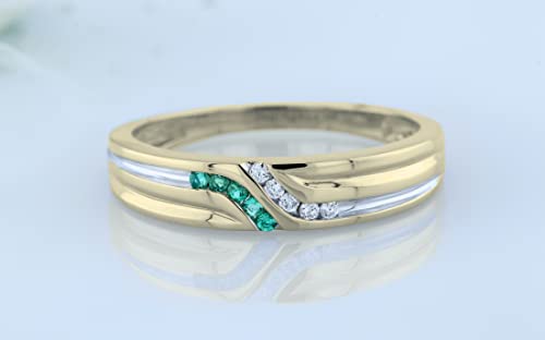Dazzlingrock Collection Round Emerald & White Diamond Channel Set Wedding Band for Men in 14K Solid Yellow Gold, Size 12.5