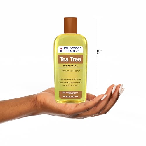 Hollywood Beauty Tea Tree Oil for Hair, Scalp, and Skin, 16 fl oz - Moisturizes Dry, Itchy Scalp, Blended with Vitamin E & Aloe