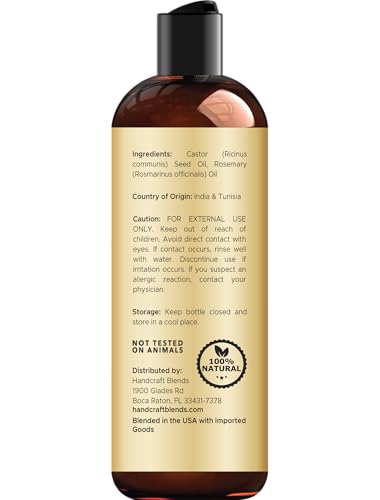 Handcraft Blends Castor Oil with Rosemary Oil 8 Fl Oz | 100% Pure and Natural | Premium Grade Carrier Oil | Hair, Eyelashes and Eyebrows | Hair and Body