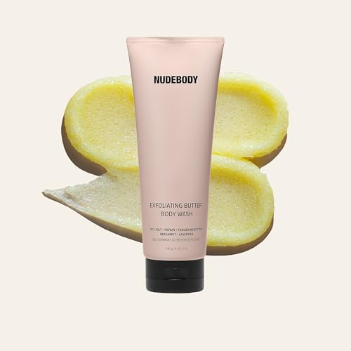 Nudestix Exfoliating Butter Body Wash – 3-in-1 Foaming Cleanser, Body Scrub & Skin Renewing Treatment with Salt, AHA/BHA & Tangerine Butter | Clean, Vegan & Scented with Lavender & Bergamot