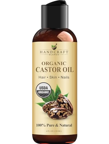 Handcraft Blends Organic Castor Oil 4 Fl Oz | 100% Pure and Natural | Premium Grade Carrier Oil | Hair, Eyelashes and Eyebrows | Hair and Body | Expeller-Pressed | Hexane-Free