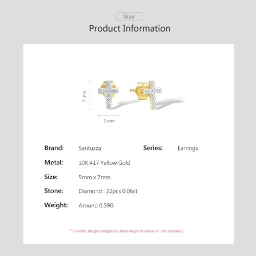Santuzza 10K Yellow Solid Gold Cross Shape Genuine Diamond Stud Earrings