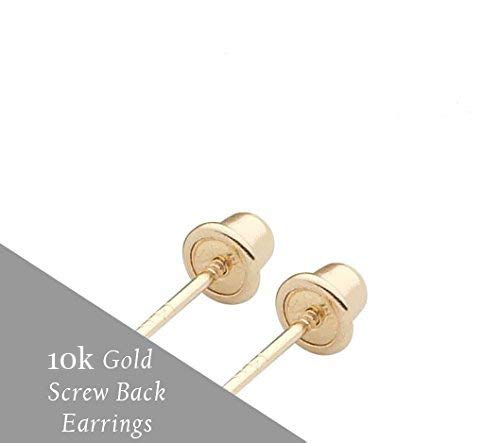 Art and Molly 10K Gold Round CZ Stud Earrings, Screw Back, Tiny Small Solitaire Cubic Zirconia Solid 10-karat Gold (2.5mm, Yellow Gold)