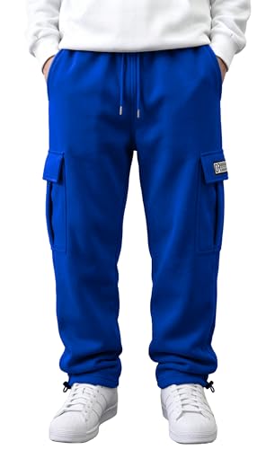 HUNGSON Mens Cargo Sweatpants Drawstring Casual Hiking Pants Joggers Athletic Trousers Cotton Loose Straight Pants for Men