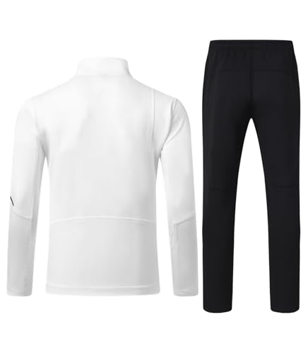 Rdruko Men's Track Sweat Suits 2 Piece Set Sweatsuits Tracksuits Full Zip Jogging Workout Gym Warm Up Suits,White,M