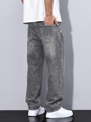 JMIERR Mens Denim Baggy Jeans Relaxed Fit Work Pants for Men Outdoor Casual Quiet Luxury Pants, L, Gray