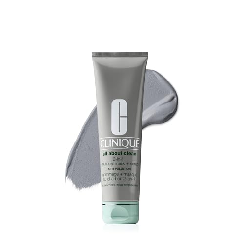 Clinique All About Clean 2-in-1 Charcoal Mask + Clay-Based Scrub, Cleansing Face Mask + Exfoliating Face Scrub For All Skin Types | Exfoliating + Refining, 3.4 Ounce