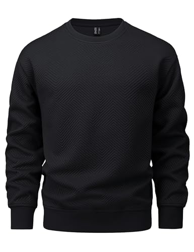 MAGCOMSEN Mens Sweatshirts Winter Warm Textured Pullover Shirt Long Sleeve Soft Plain Casual Soft Sweatshirt for Men No Hood Black