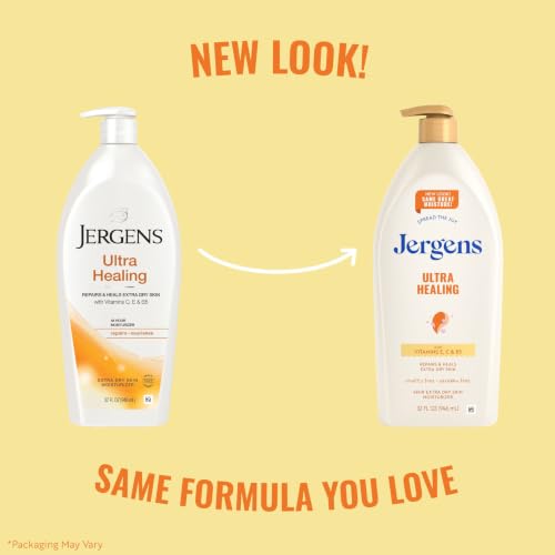 Jergens Ultra Healing Dry Skin Lotion, Hand and Body Moisturizer for Quick Absorption into Extra Dry Skin with Hydralucence Blend, Vitamins C, E and B5, White, 32oz