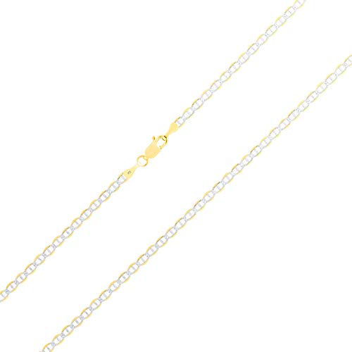 Nuragold 10k Real Yellow Gold Mariner 3mm Chain Anchor Link Pave Necklace - 26"