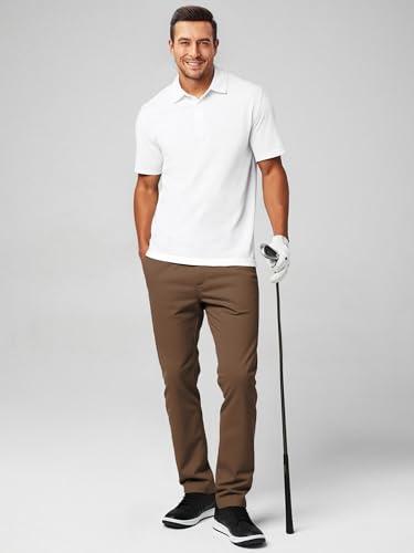 JMIERR Men's Stretch Chino Pants Business Casual Essentials Elastic Waist Classic Fit Tapered Cotton Twill Work Athletic Golf Dress Chocolate Brown Trousers, M, Coffee