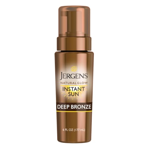 Jergens Natural Glow Instant Sun Body Mousse, Self Tanner for Deep Bronze Tan, Sunless Tanning Body Bronzer for Natural Looking Color Instantly, 6 Oz
