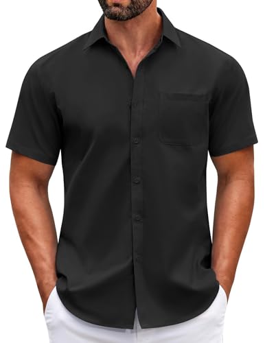 COOFANDY Men's Button Up Shirts Short Sleeve Button Down Shirt Men Casual Dress Shirts for Men Black