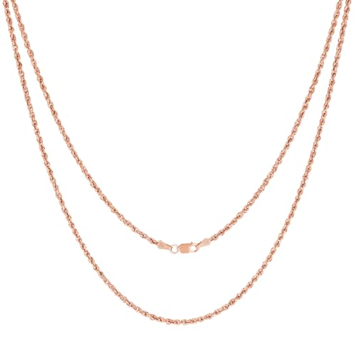 Nuragold 10k Real Rose Gold 2mm Rope Chain Diamond Cut Necklace (16"-30") - 22"