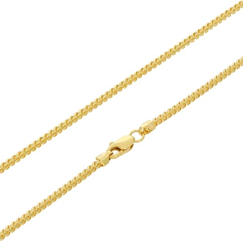 Nuragold 14K Real Yellow Gold Franco Solid Diamond Cut Chain Bracelet - 1.7mm,7"