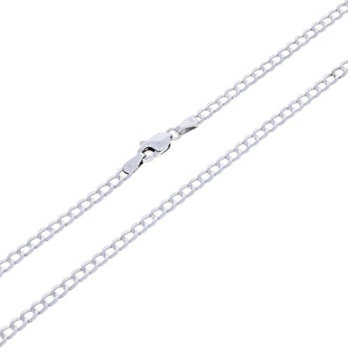 Nuragold 10k Real White Gold Cuban Curb Solid Link Chain Necklace - 3mm - 20"