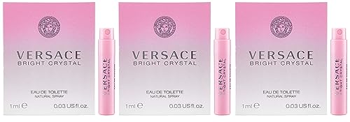 3 Versace Bright Crystal Eau De Toilette Spray Sample Travel Vials .03 oz / 1 ml Each Womens (Lot of 3) NEW